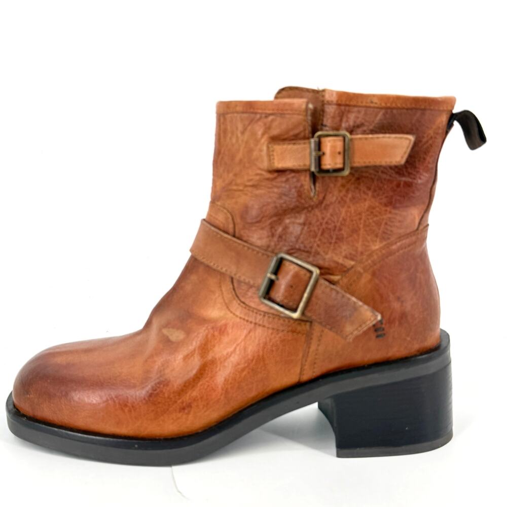 Roan by Bed Stu Spry Leather Engineer Booties Sz 8 Pecan Austin Double Buckle - Picture 2 of 10
